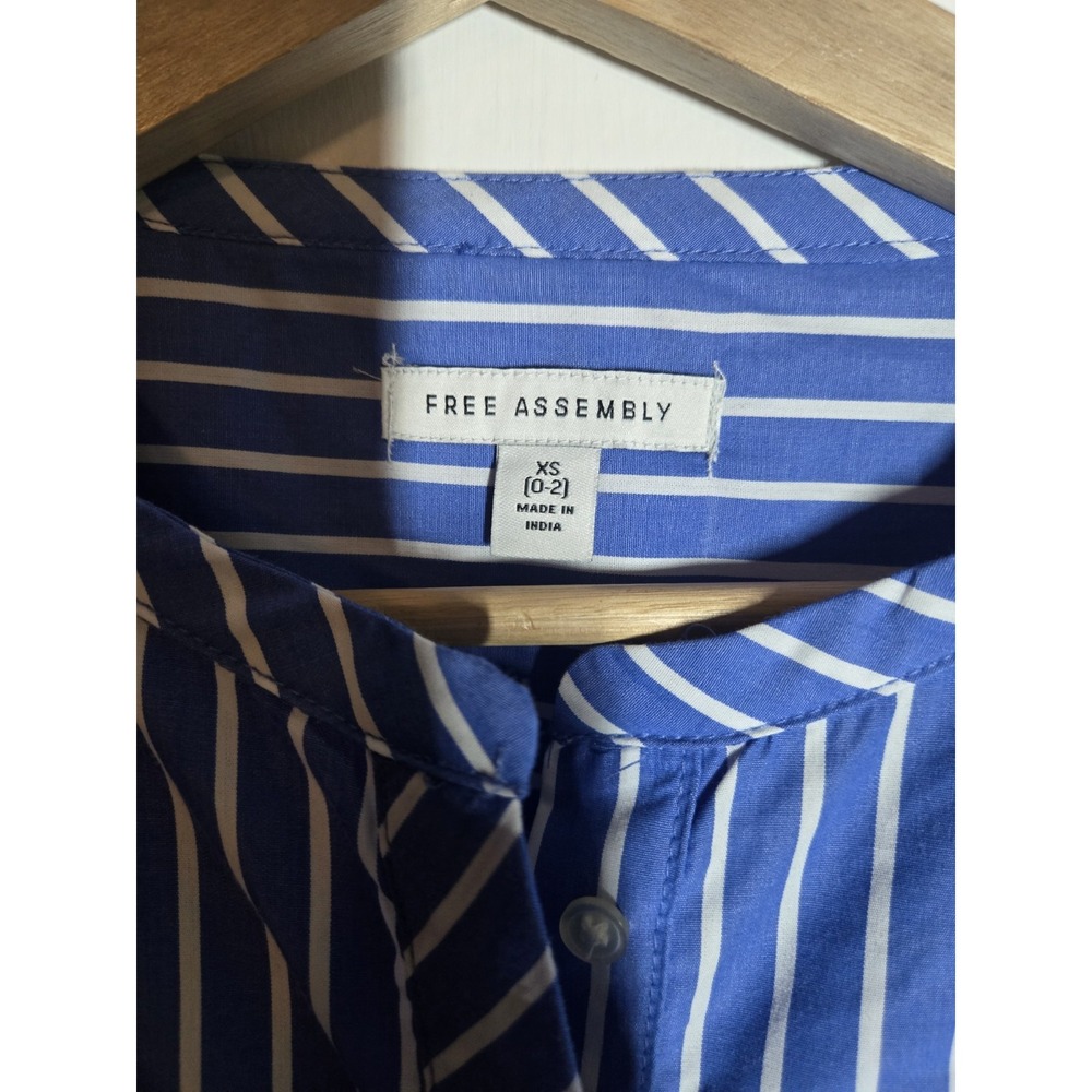 Free Assembly Sz Xs 0/2 Long Slv Pleated Blue White Midi Shirt Dress Belted NWT - Picture 3 of 5